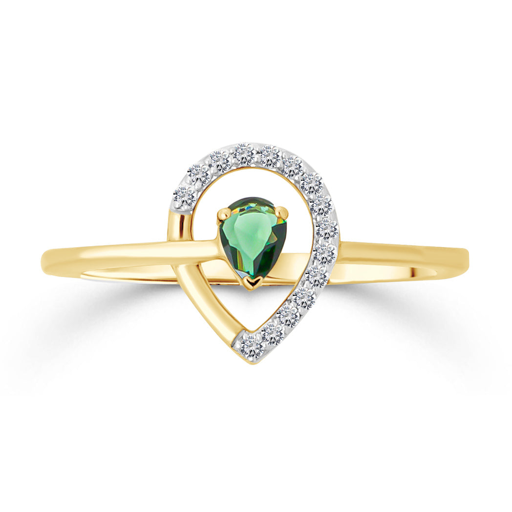 Ring Yellow Gold Diamond Colored Stone