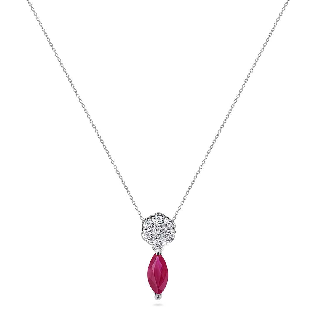 Pendant White Gold Diamond With Colored Stone