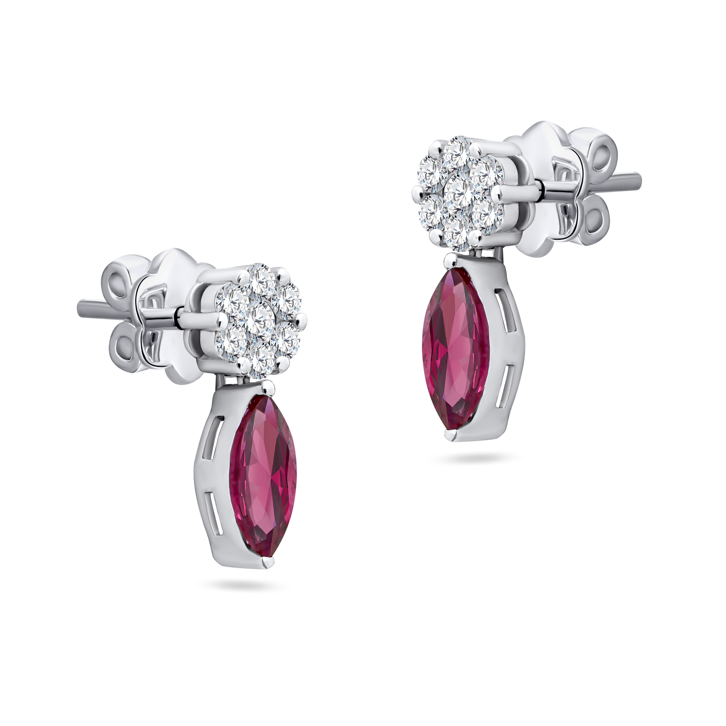 Earring white Gold Diamond Colored Stone