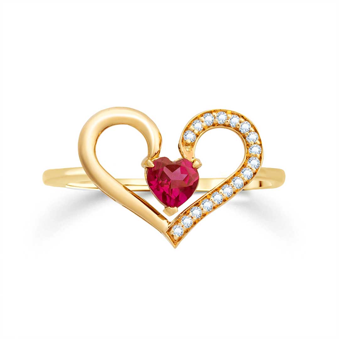 Heart Ring Rose Gold Diamond Colored Stone