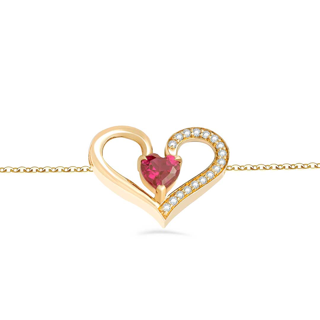 Heart Bracelet Rose Gold Diamond Colored Stone