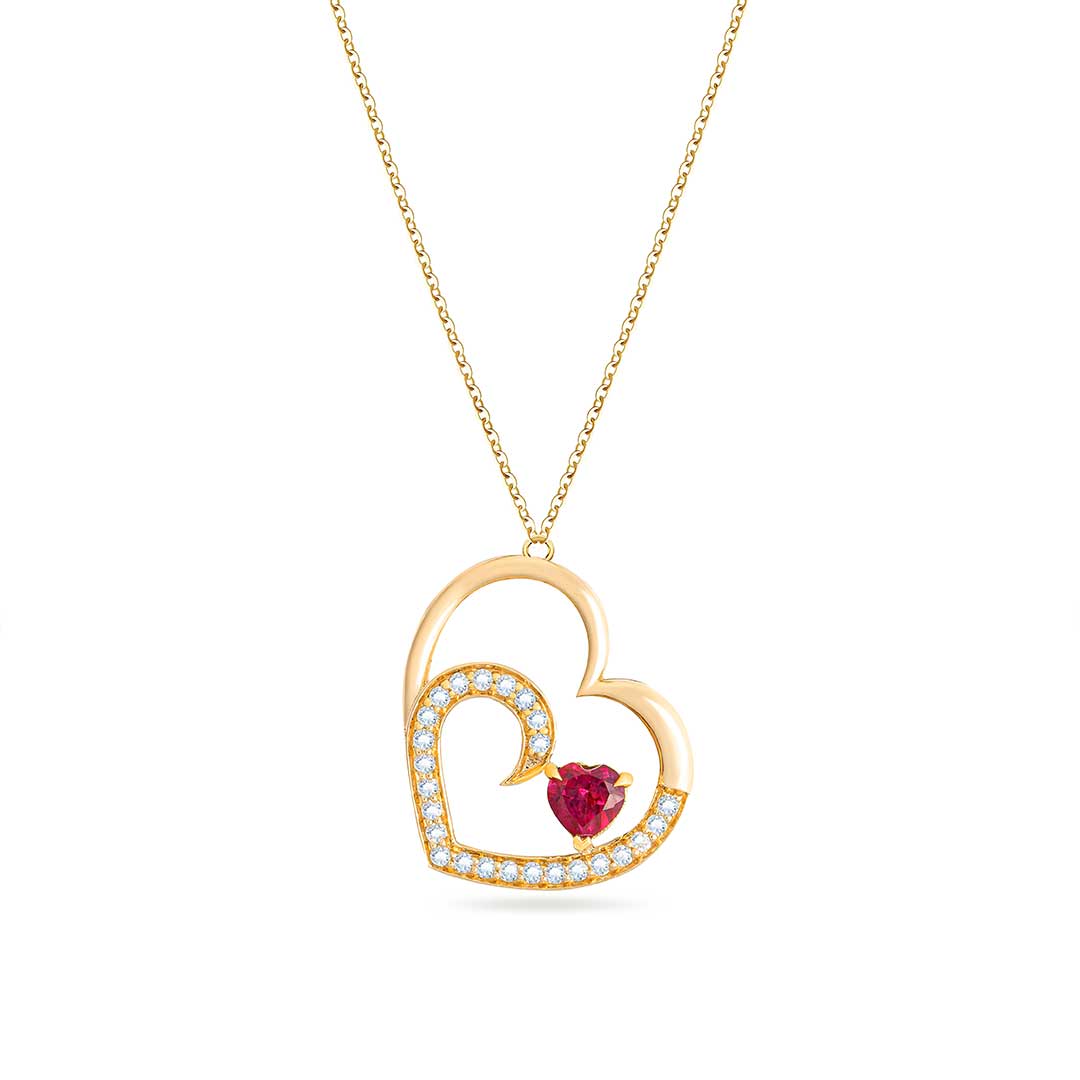 Heart Pendant Rose Gold Diamond Colored Stone