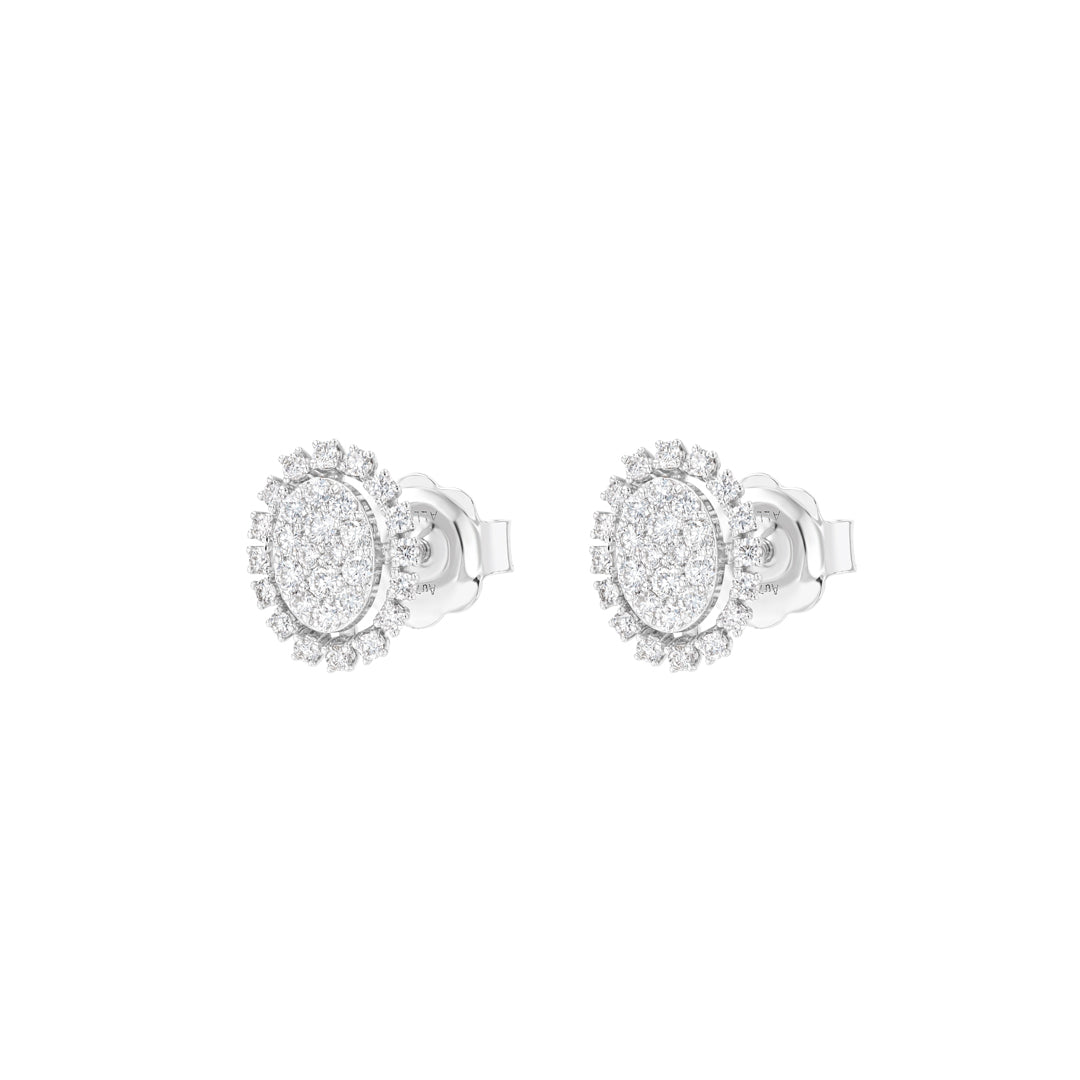 Oval Earrings Single Halo White Gold Diamond