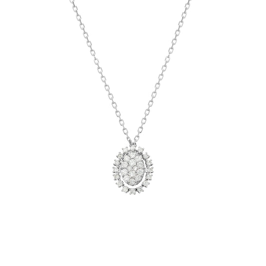 Oval Pendant Single White Gold Diamond