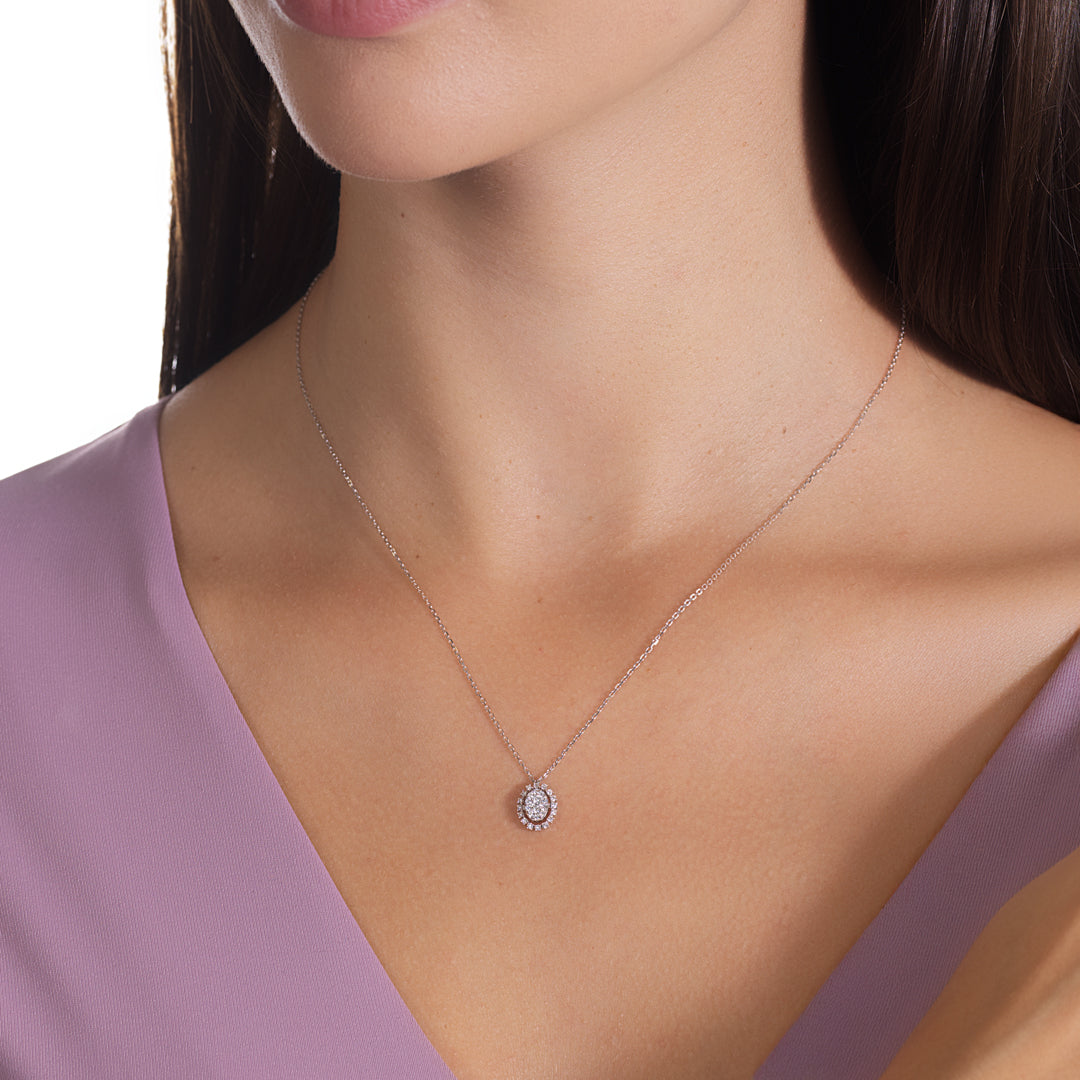 Oval Pendant Single White Gold Diamond