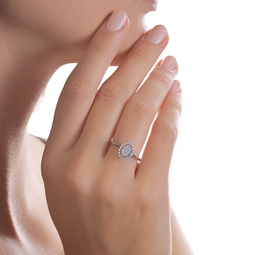 Oval Ring Single Halo White Gold Diamond