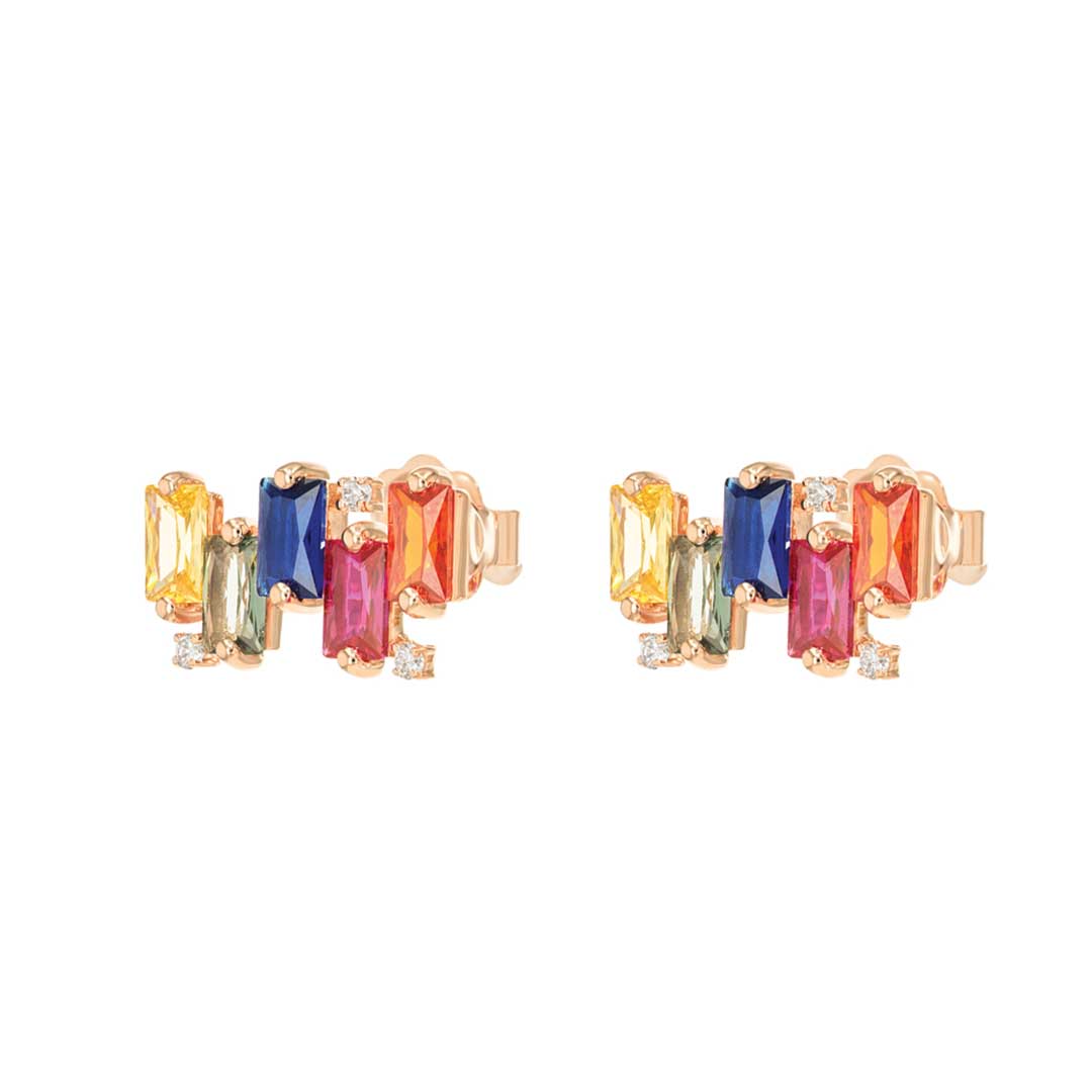 Earrings Rose Gold Diamond Steps Colored Stone