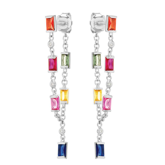 Earrings White Gold Diamond Dangling Colored Stones