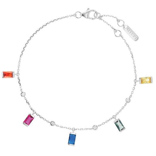 Bracelet White Gold Diamond Dangling Colored Stones