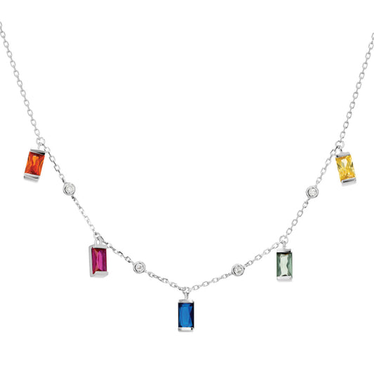 Pendant White Gold Diamond Dangling Colored Stones