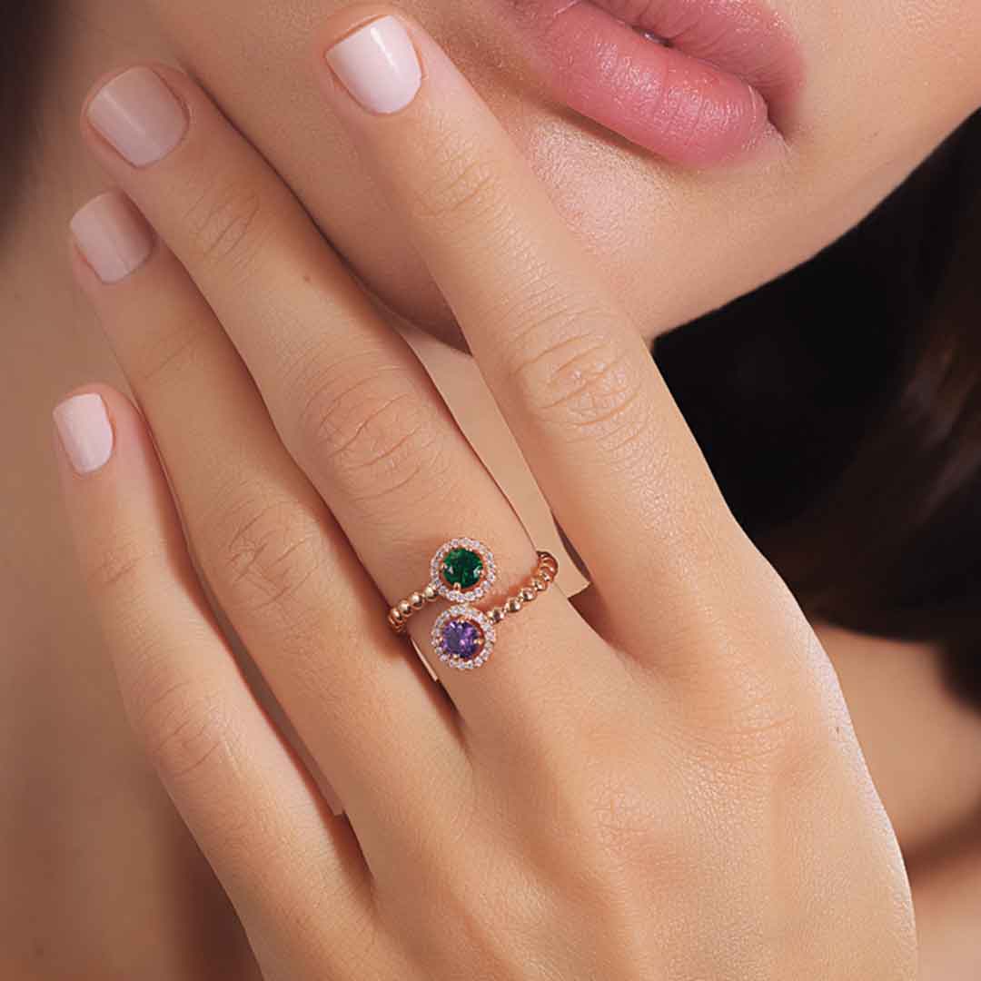 Chic Interlaced Ring Rose Gold Diamond Colored Stone