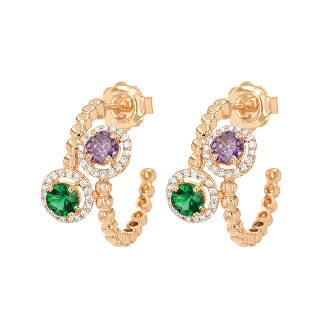 Chic Interlaced Earrings Rose Gold Diamond Colored Stone