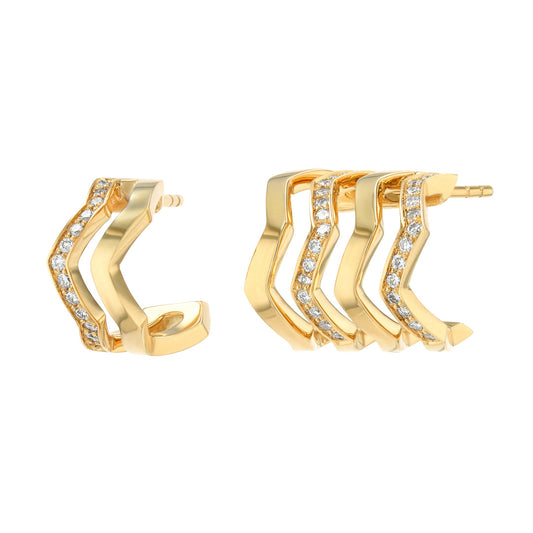 Riviera Stacked Mismatched Earrings Gold Diamond