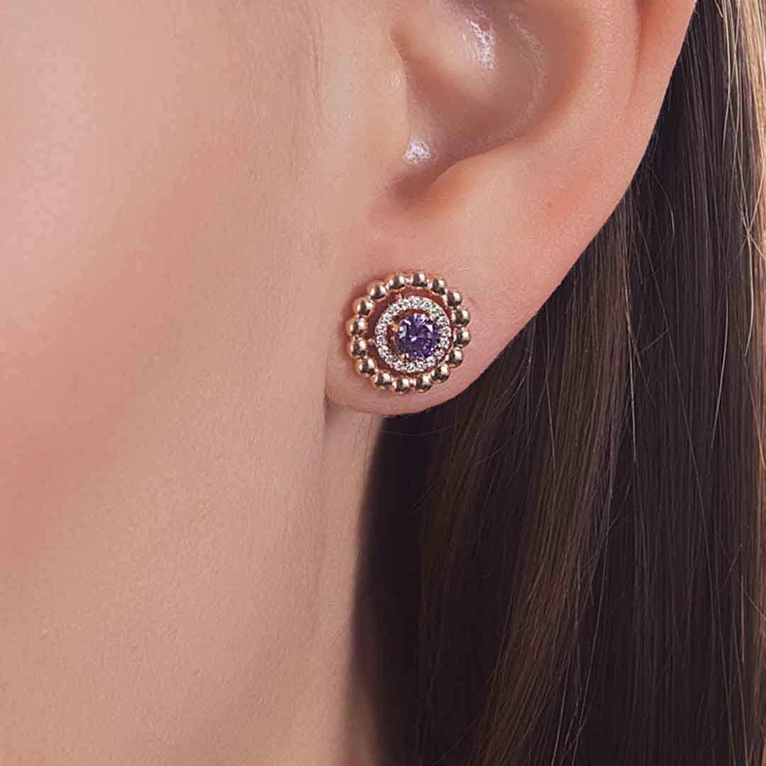 Chic Earrings Rose Gold Diamond Single Colored Stone