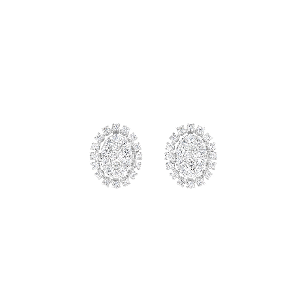 Oval Earrings Single Halo White Gold Diamond