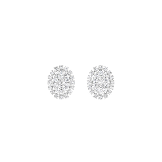 Oval Earrings Single Halo White Gold Diamond