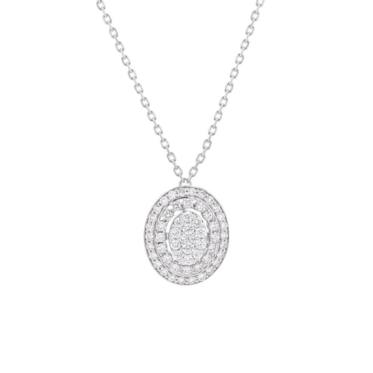 Oval Pendant Double Halo White Gold Diamond