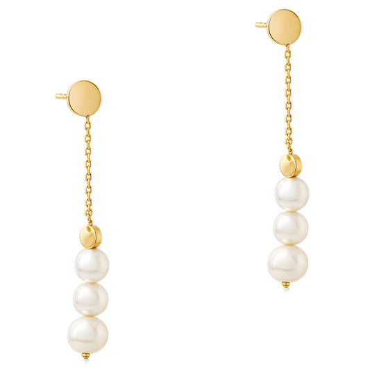Dangling Pearl Yellow Gold Earring