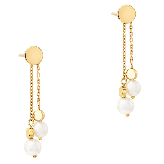 Dangling Pearl Yellow Gold Earring