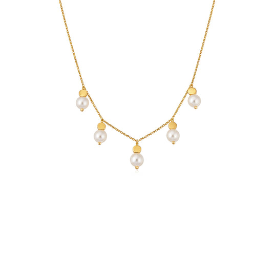 Dangling Peal Necklace Yellow Gold
