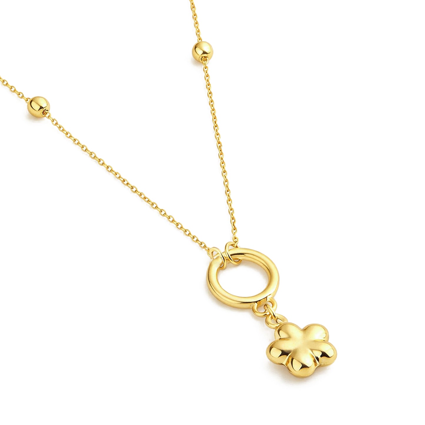 Dangling Flower Necklace Yellow Gold