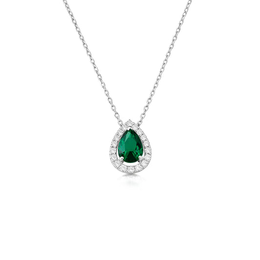 Necklace White Gold Diamond Green Stone