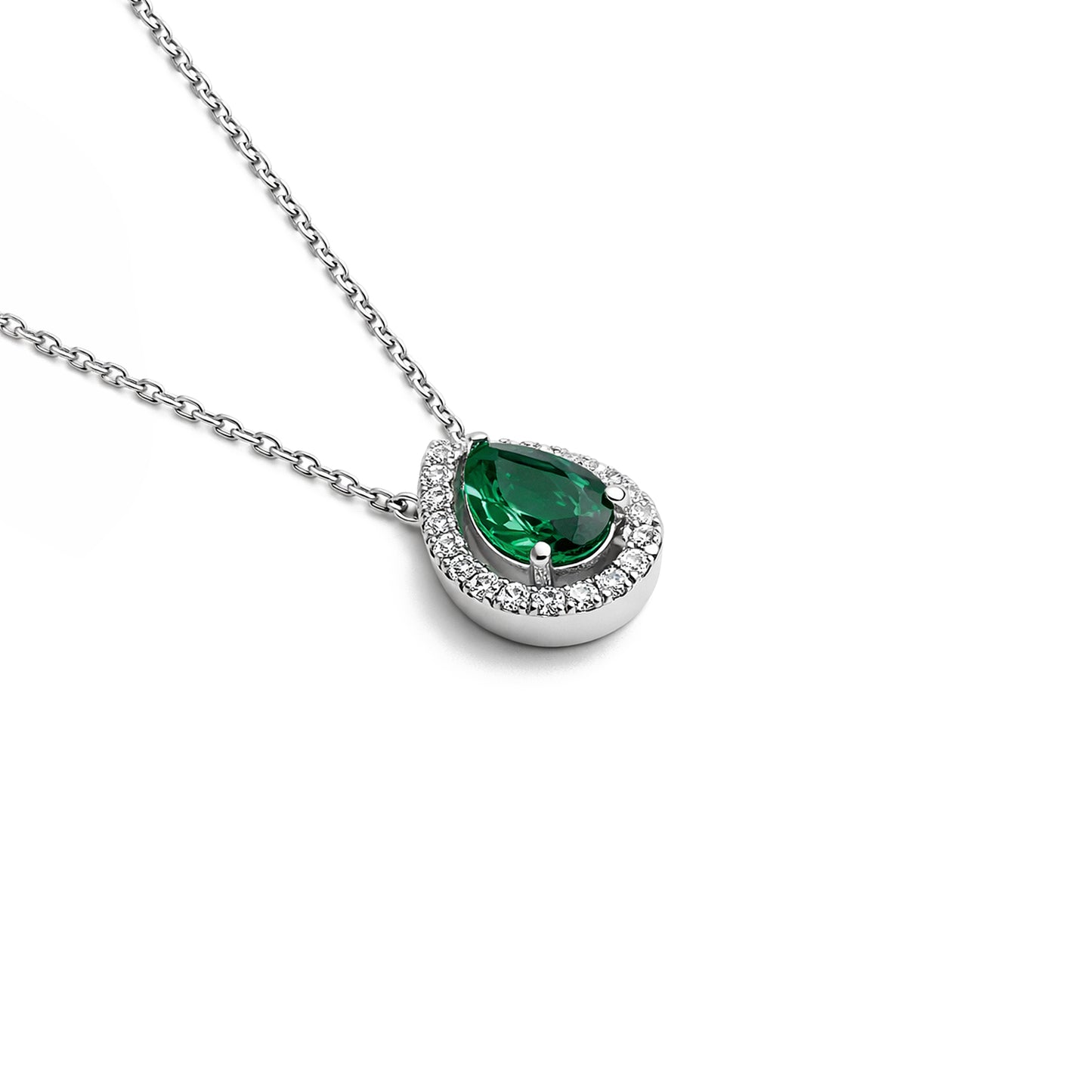 Necklace White Gold Diamond Green Stone