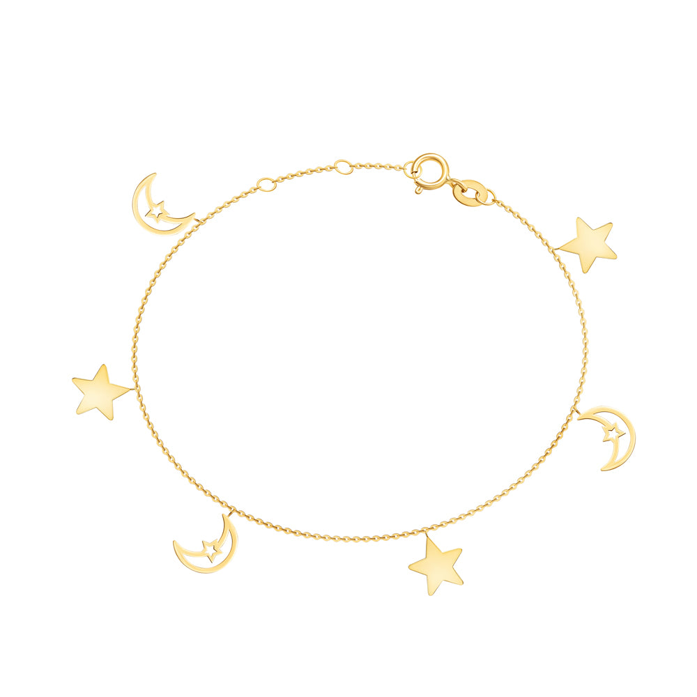 Dangling Bracelet Star and Moon Charms