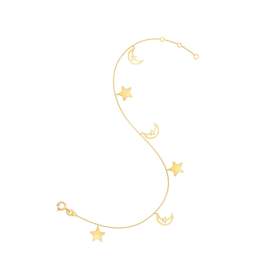 Dangling Bracelet Star and Moon Charms