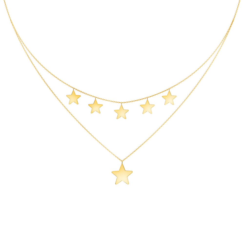 Double Chain Necklace Star & Multi Star Charms